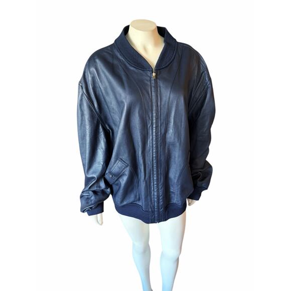 Bally Reversible Blue Suede Leather Bomber Jacket Vintage Sz 46 - Picture 13 of 16